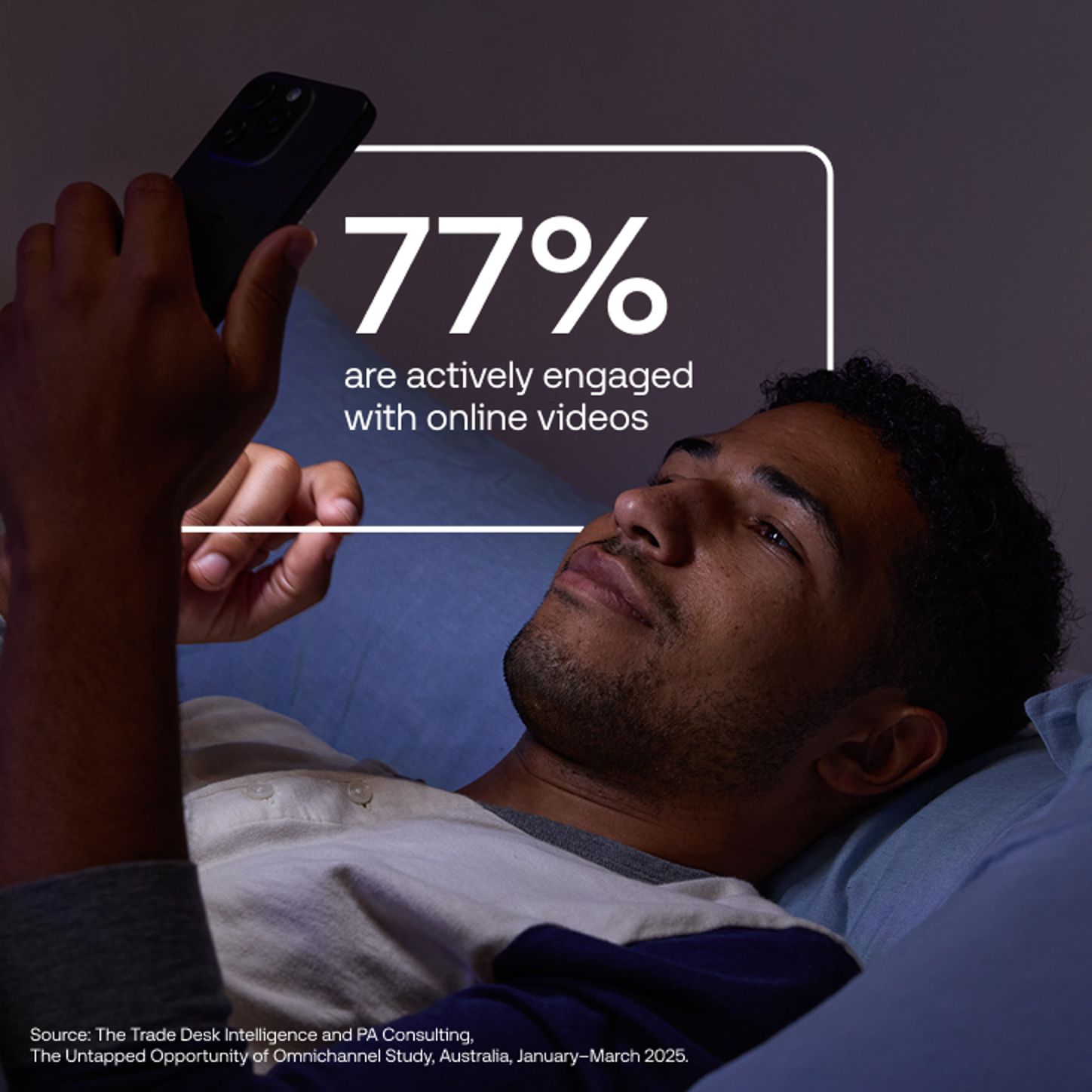 Hombre tumbado en la cama mirando el móvil.