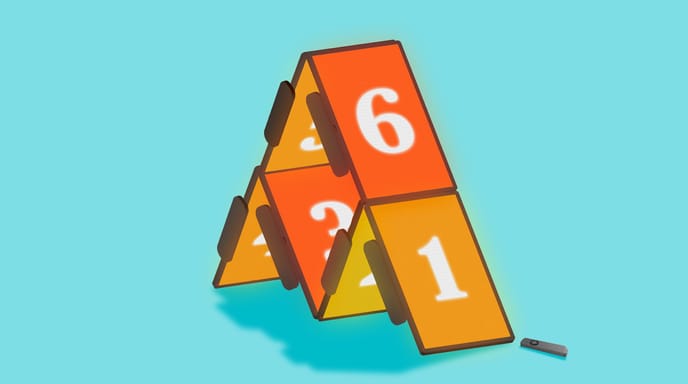 Illustration of orange cards stacked in a pyramid with white numbers on them