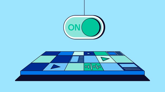 Blue graphic of a dance floor with an "on" switch hovering above and The Trade Desk logo in the top left corner to represent the Sellers and Publishers report