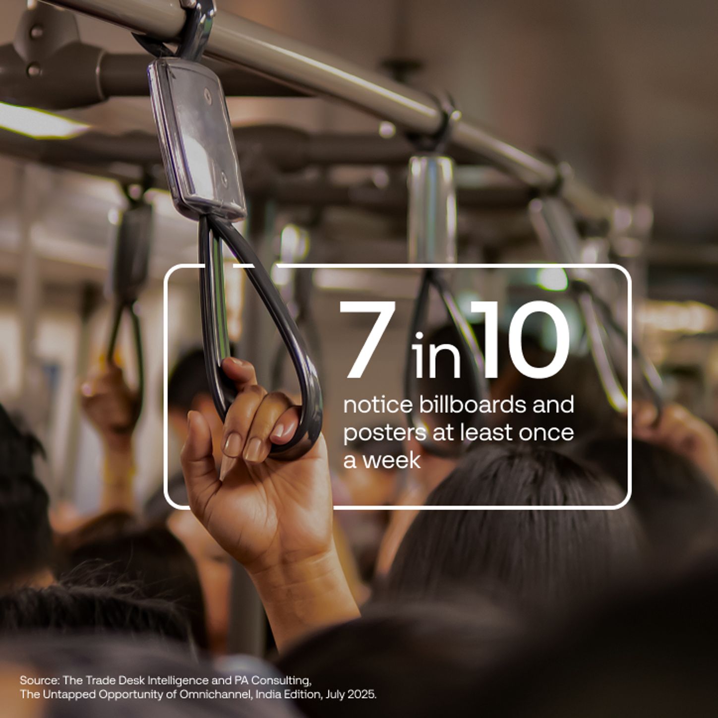 People commuting to work with white data vis from The Trade Desk Intelligence, placed over them