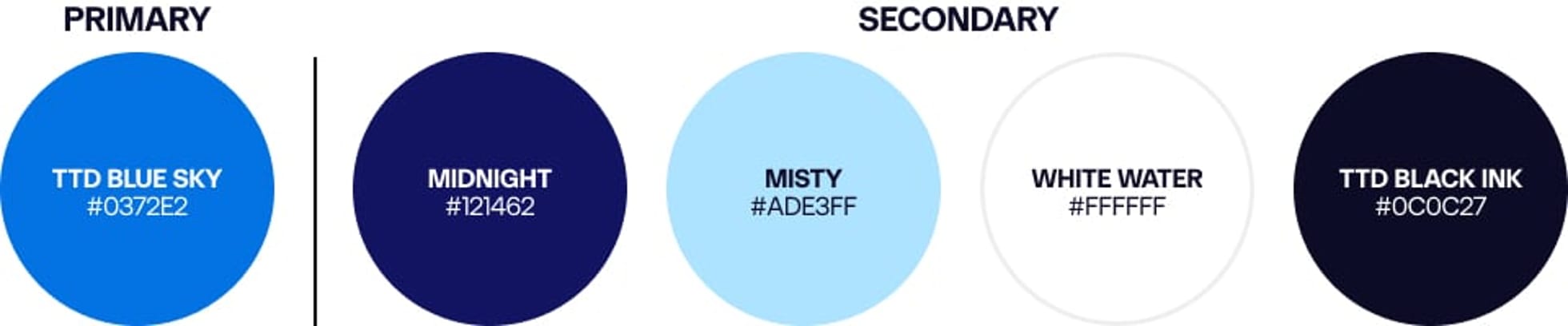 The Trade Desk brand color palette featuring primary and secondary colors with hex codes