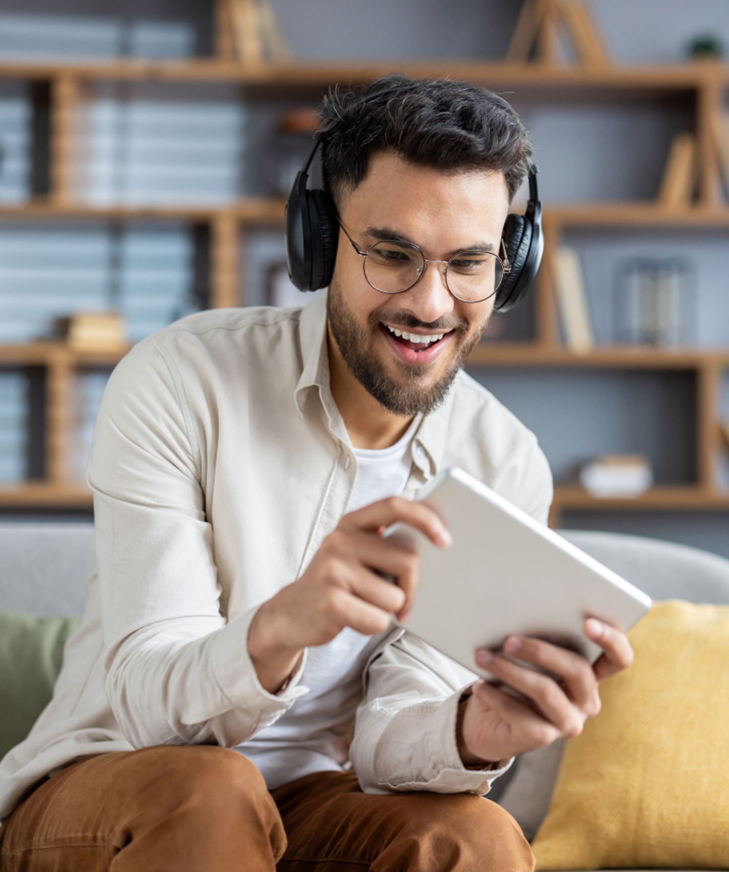 Man gaming while on his device