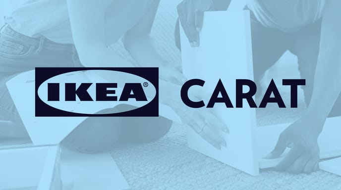 IKEA, CARAT, and The Trade Desk logos over a background image of people assembling furniture together