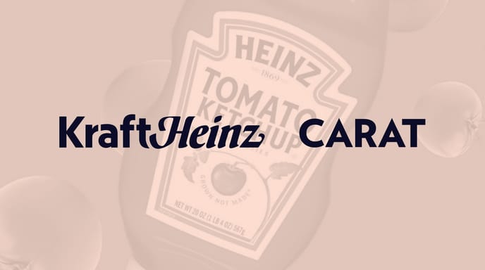 Kraft Heinz + Carat logos over an image of a Heinz ketchup bottle