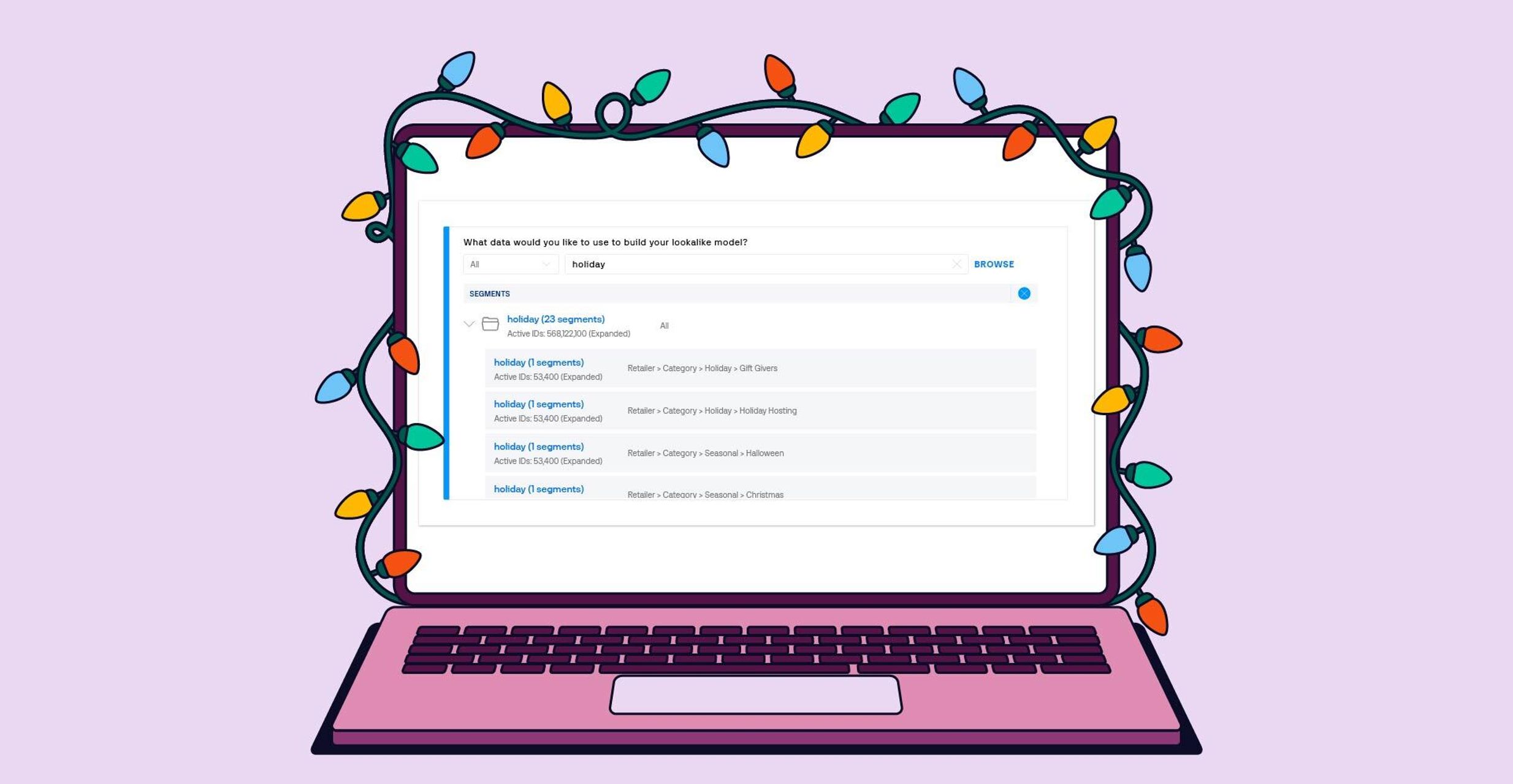 Laptop with holiday lights no logo