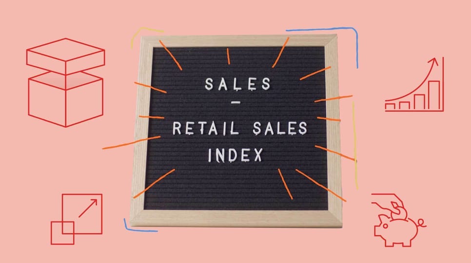 A letter board reads "Sales – Retail Sales Index"