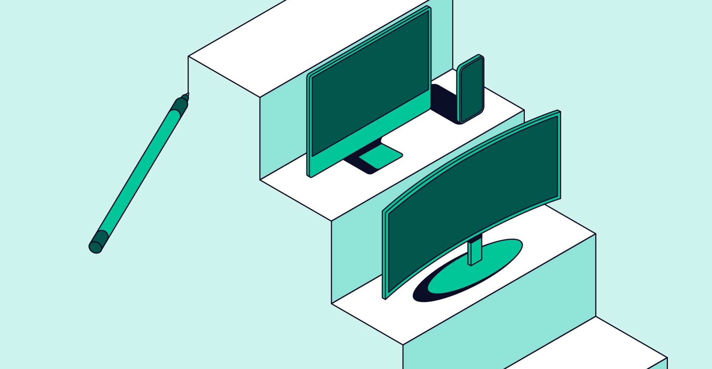 Steps with devices pen drawing no logo