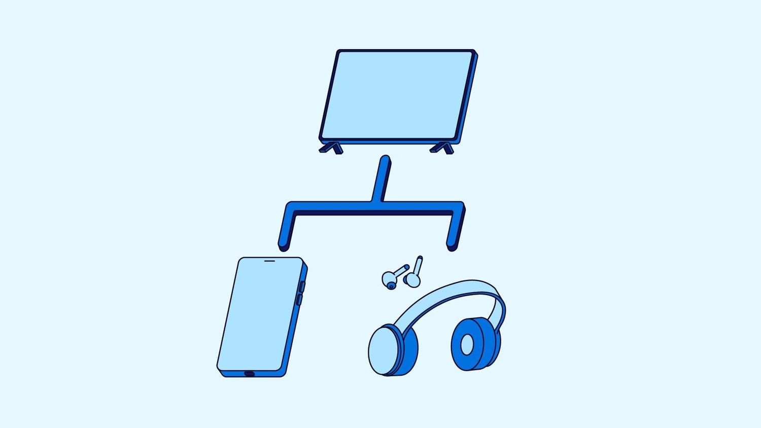 Blue graphics representing generational media habits and their devices