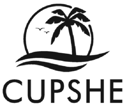 The black Cupshe logo features a palm tree, ocean waves, and birds inside a sun-like circle above the brand name in bold, modern typography.
