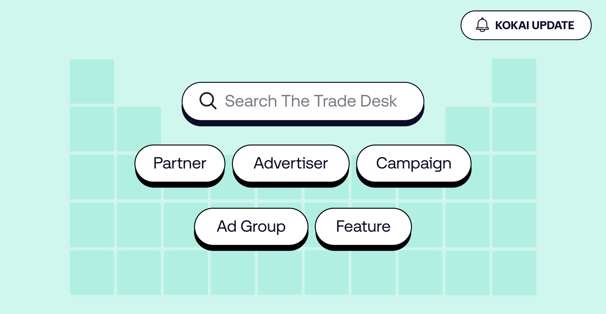 Green graphic representing the search capabilities in Kokai - The Trade Desk