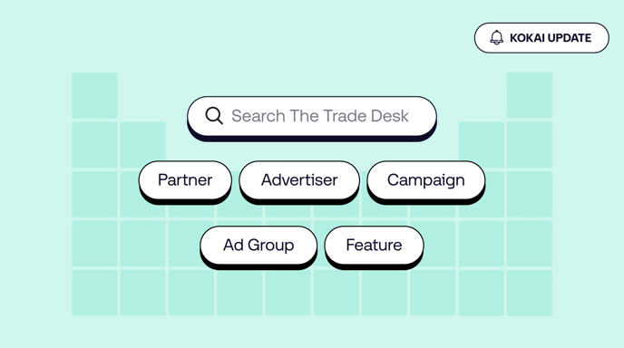 Green graphic representing the search capabilities in Kokai - The Trade Desk