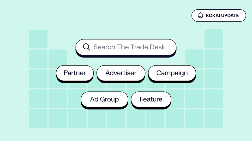 Green graphic representing the search capabilities in Kokai - The Trade Desk
