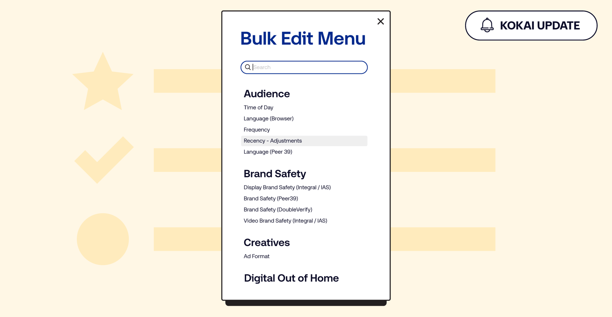 Yellow graphic to represent the new search capabilities in Kokai - The Trade Desk