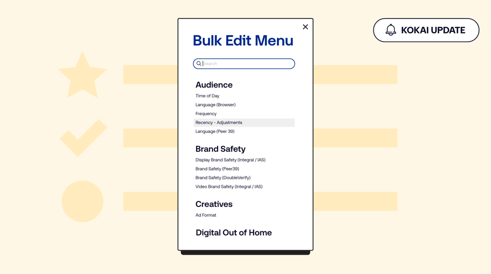 Yellow graphic to represent the new search capabilities in Kokai - The Trade Desk
