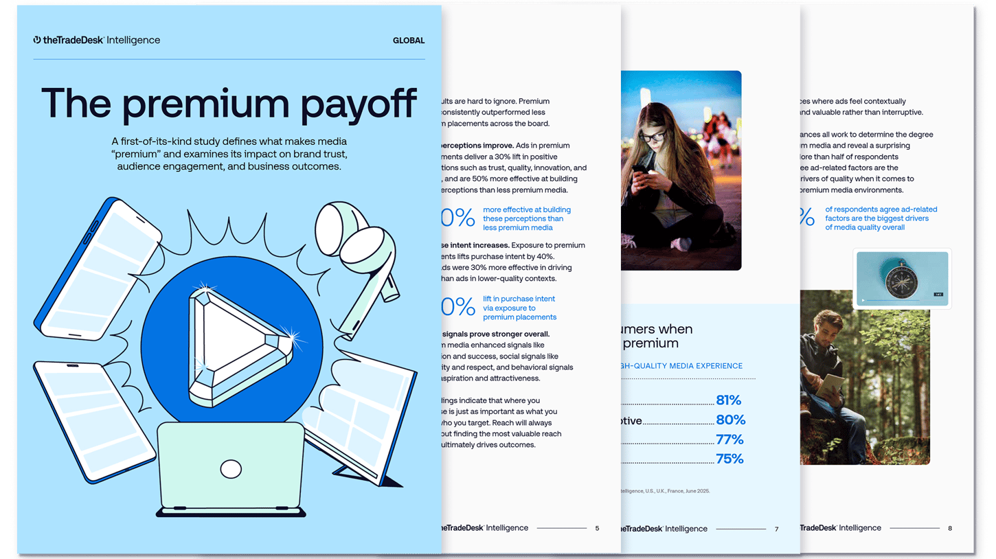 Blue graphic for the Value of Premium Report by The Trade Desk Intelligence